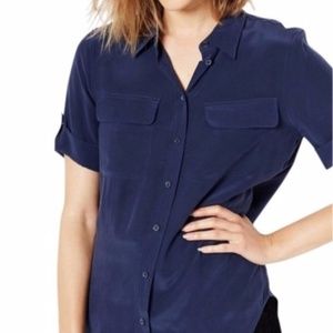 Equipment Navy Blue Silk Shirt Short Sleeve size M